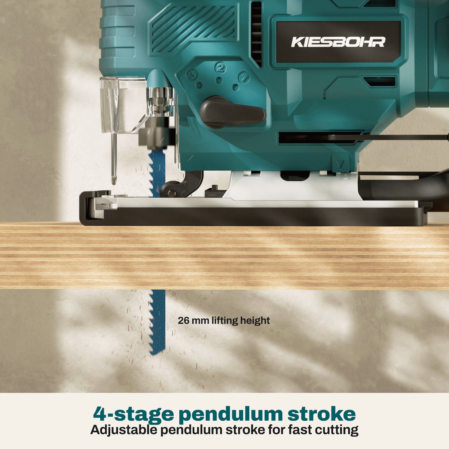 KIESBOHR DIY cordless jigsaw-Adjustable pendulum stroke for fast cutting