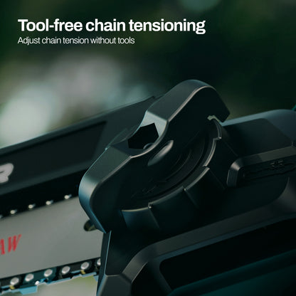 Tool-free chain tensioning, Adjust chain tension without tools.