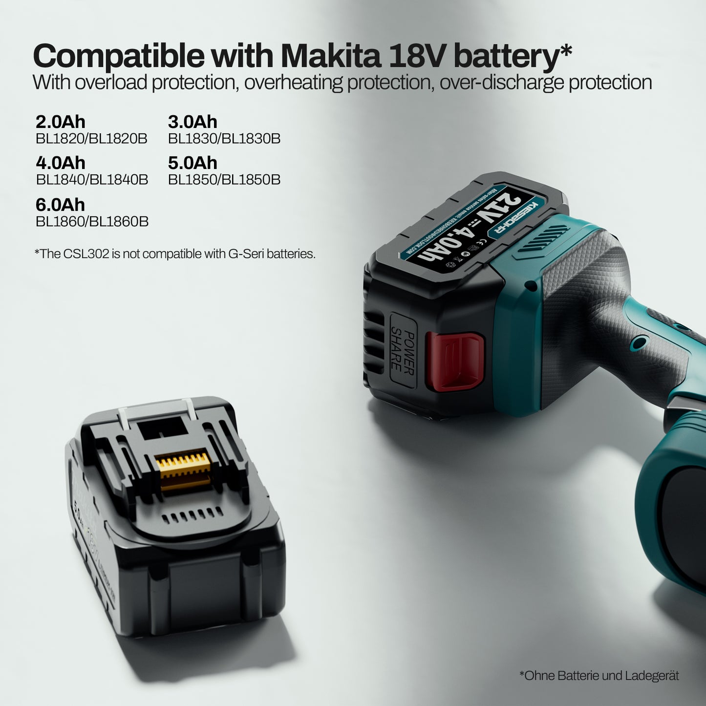 Compatible with Makita 18V batteries: Our hedge trimmer is compatible with the powerful Makita 18V battery system, which ensures longer running times and offers you more flexibility when working((without battery)