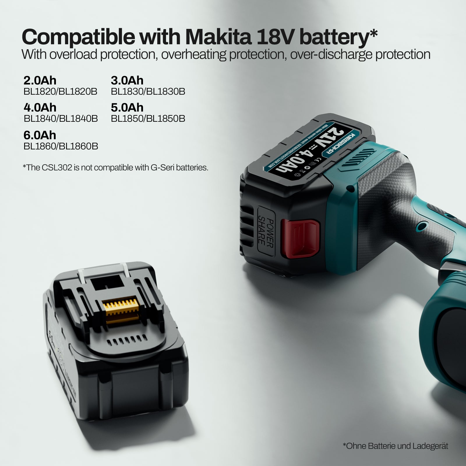 Compatible with Makita 18V batteries: Our hedge trimmer is compatible with the powerful Makita 18V battery system, which ensures longer running times and offers you more flexibility when working((without battery)