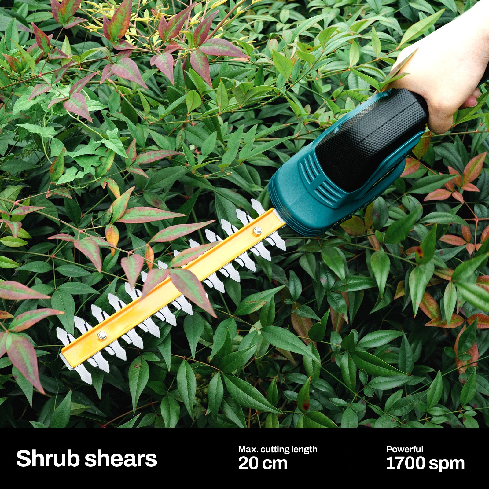 KIESBOHR cordless shrub shears attachment with 20cm max cutting length and 1700 spm high-performance trimming.