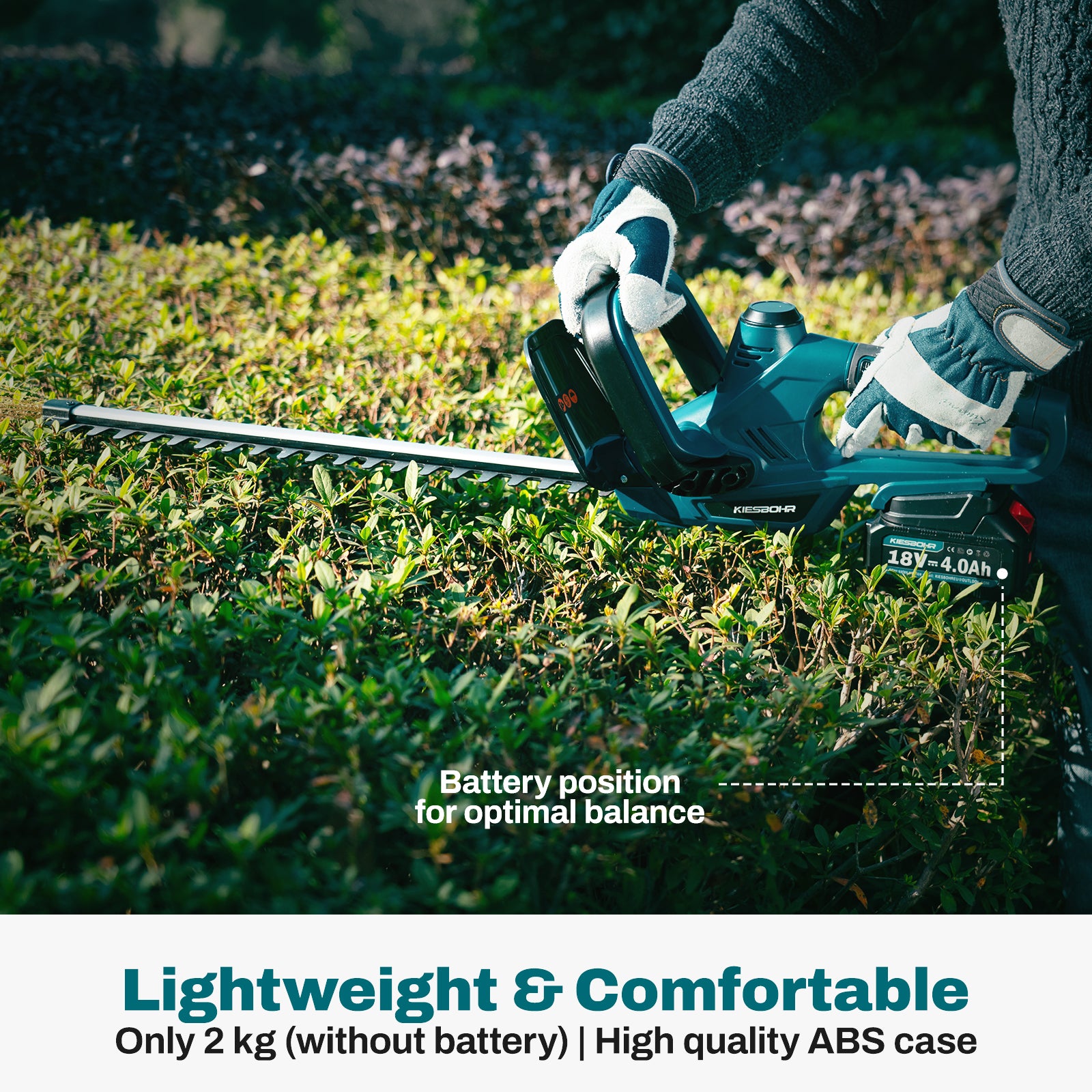 Battery position for optimal balance, Lightweight & Comfortable, Only 2 kg (without battery) | High quality ABS case.