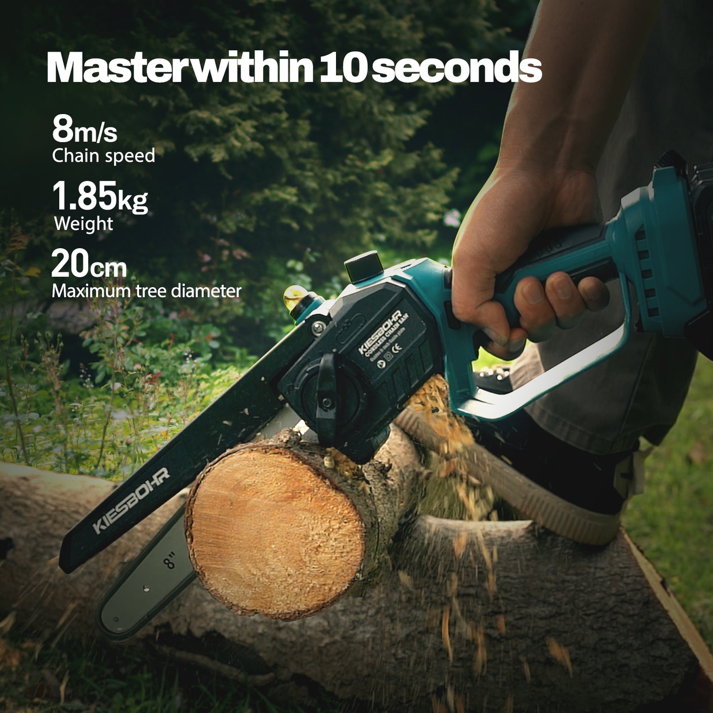 Master within 10 seconds, Chain speed 8m/s, Weight 1.85kg,Maximum tree diameter 20cm.