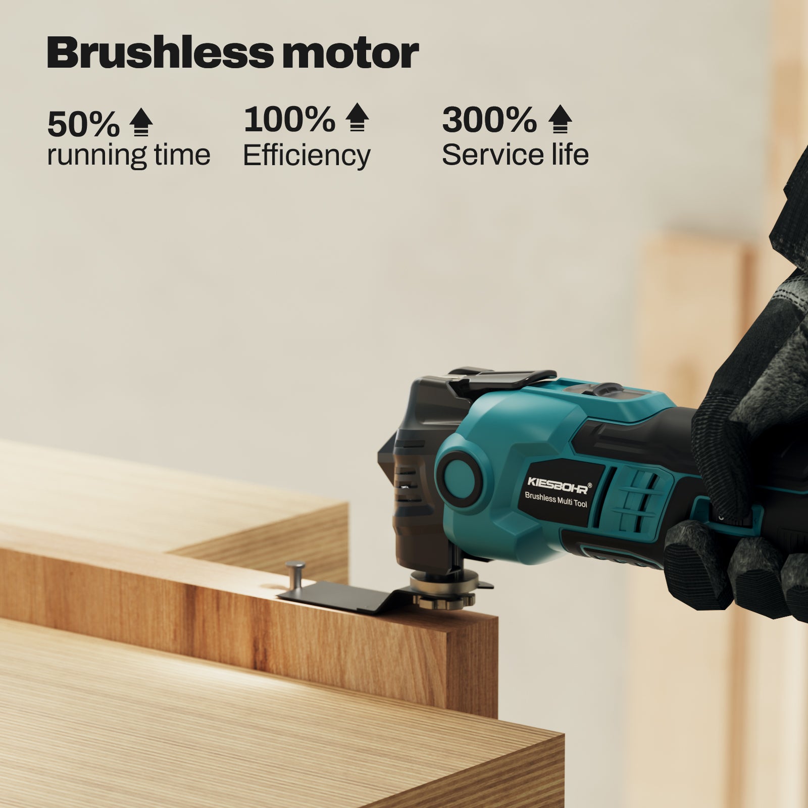 KIESBOHR CSM001 oscillating tool with brushless motor offering 50% longer uptime, double efficiency, and triple service life.
