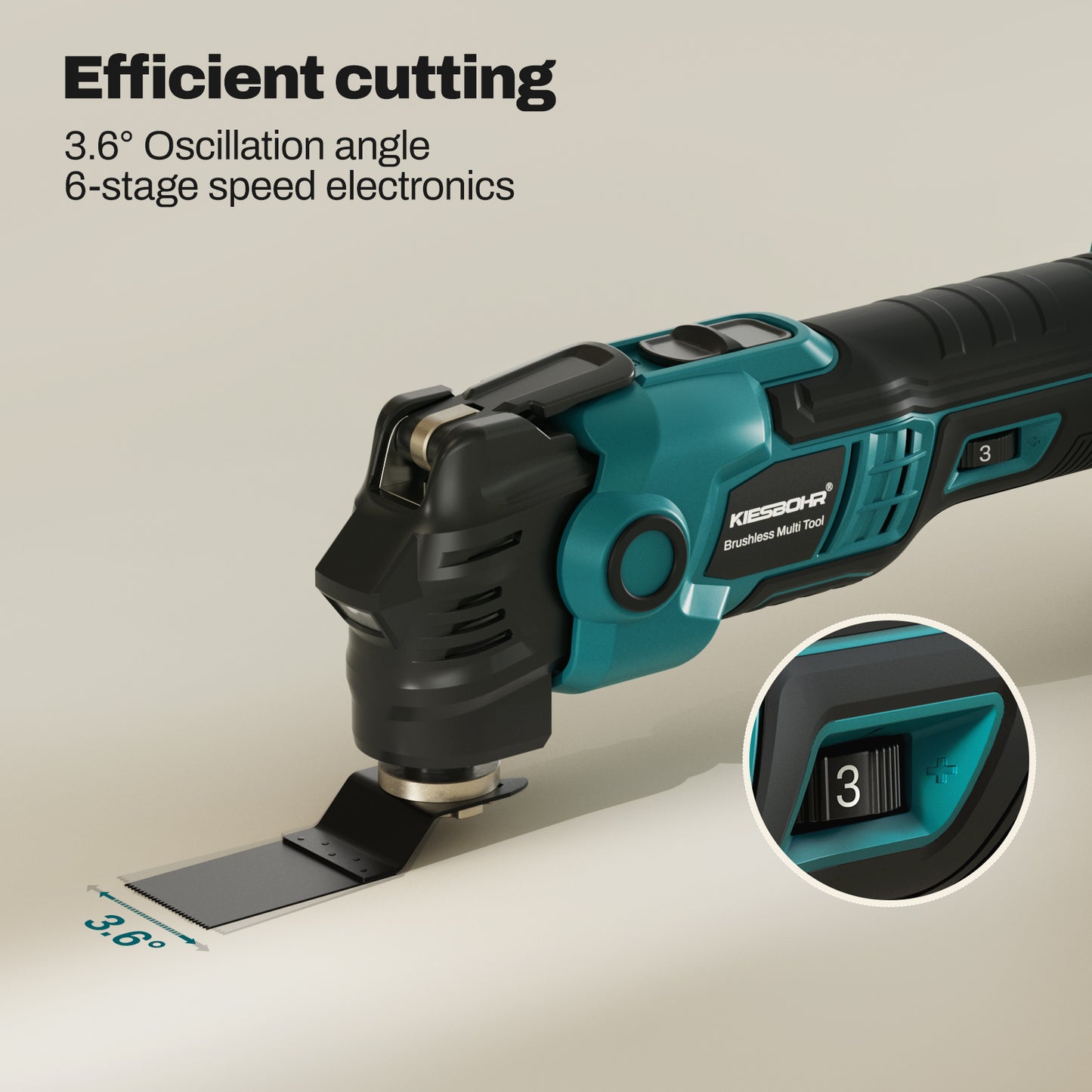 Product Highlights: Efficient cutting,3.6° Oscillation angle, 6-stage speed electronics.