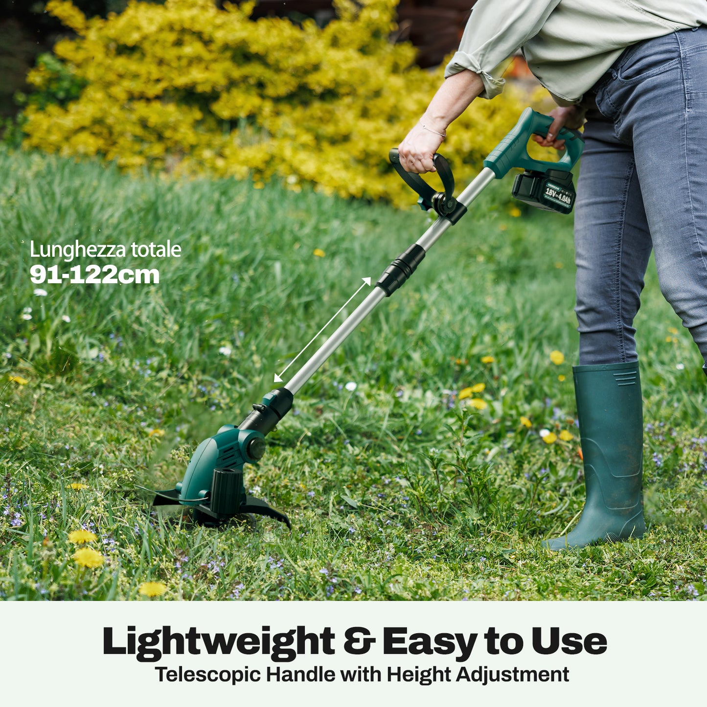 Total Length 91-122cm,Lightweight & Easy to Use, Telescopic  Handle with Height Adjustment.