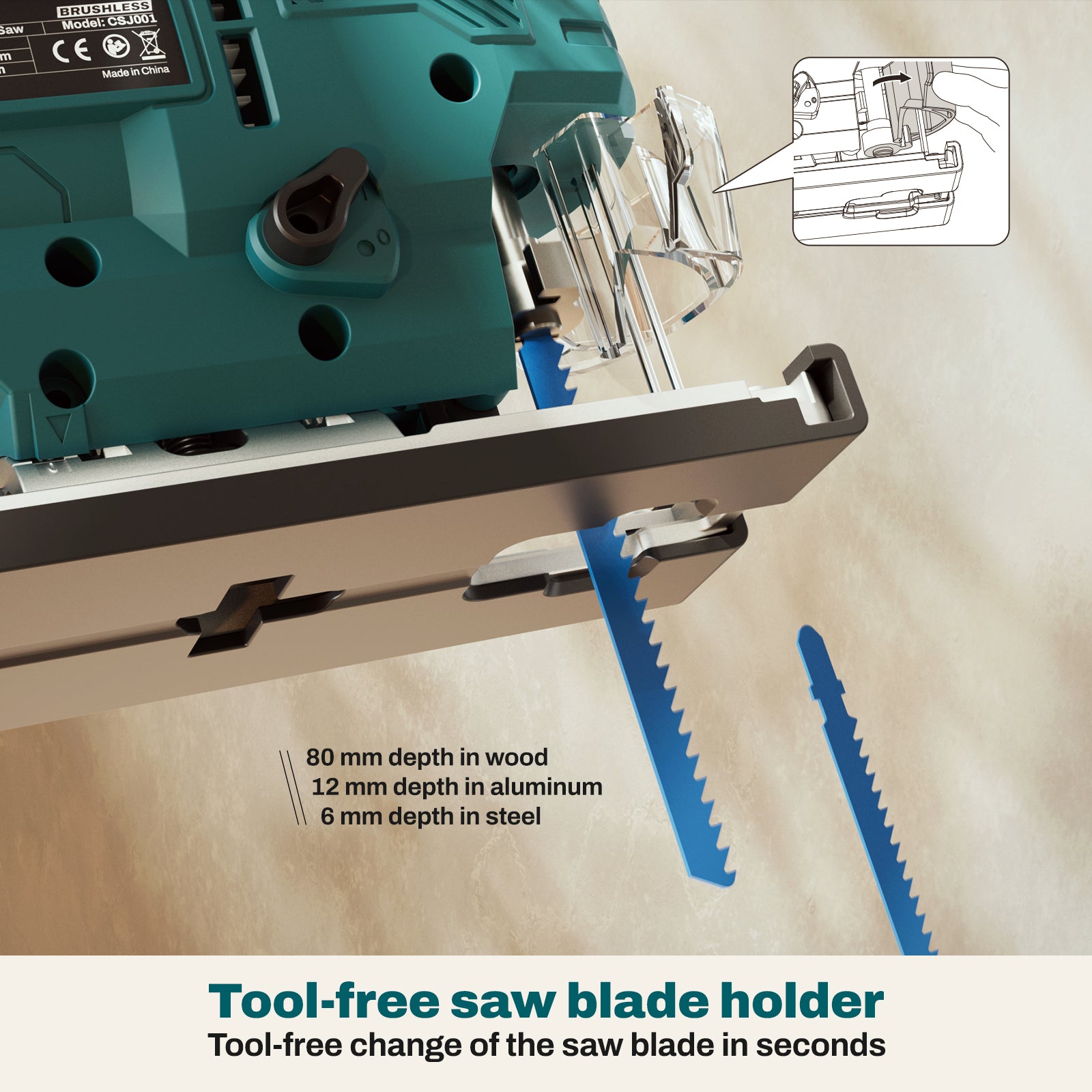 KIESBOHR DIY cordless jigsaw-Tool-free saw blade holder