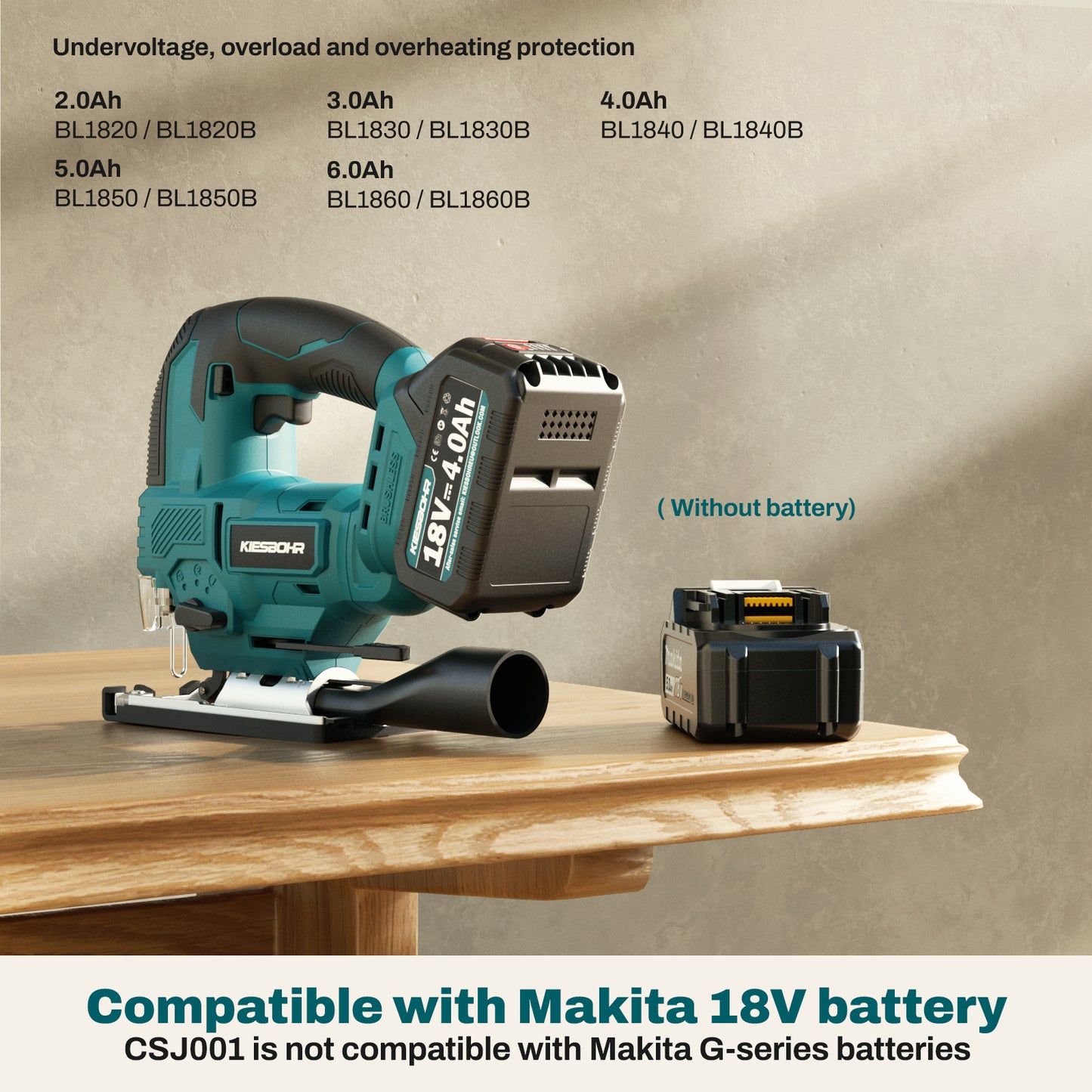 KIESBOHR DIY cordless jigsaw-Compatible with Makita 18V battery